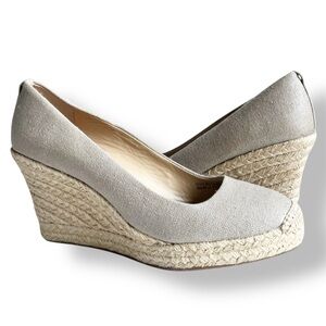 J. Crew Seville Metallic Espadrille Wedges 9 canvas neutral heels summer shoes‎